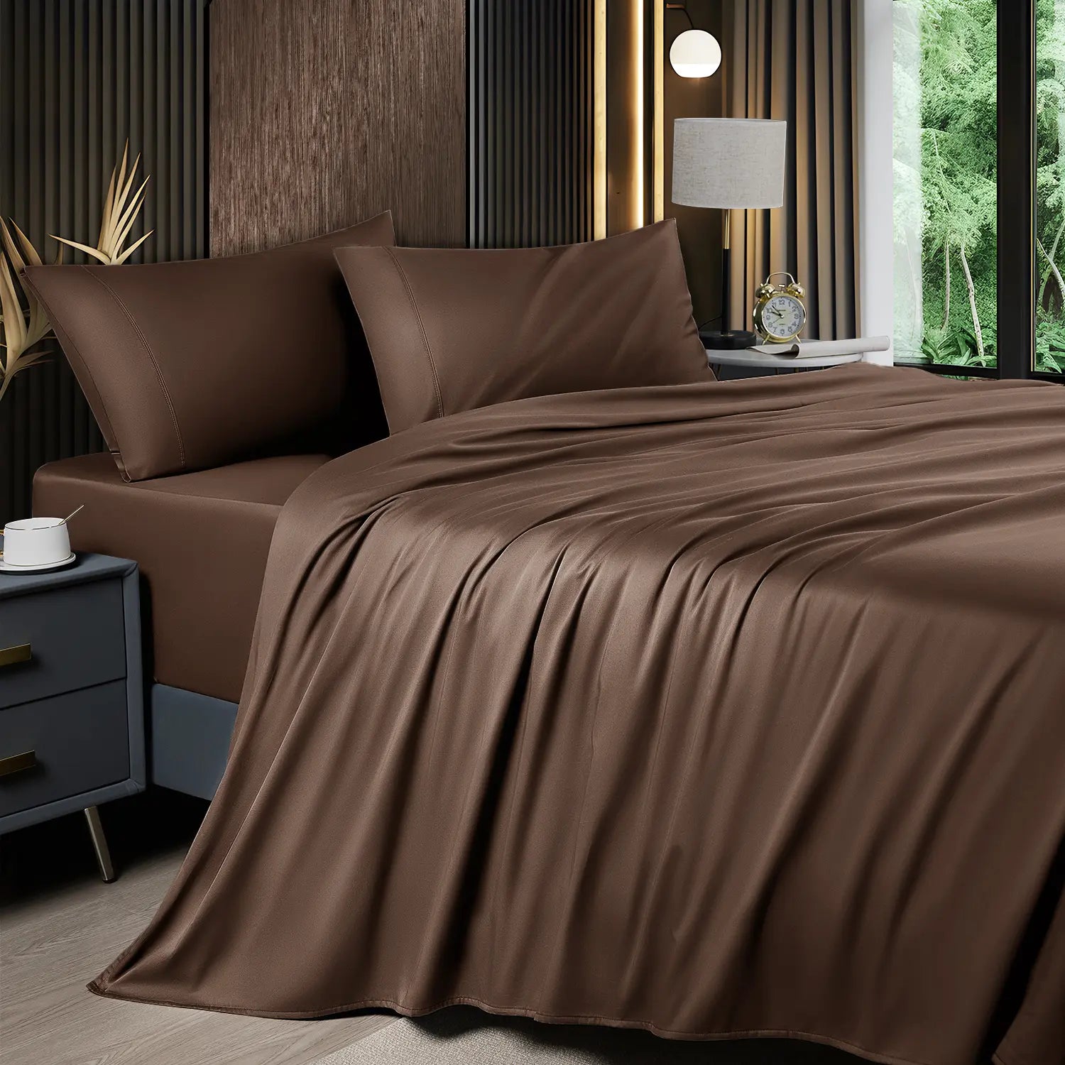 Shilucheng Bamboo Sheet Set - 4/6 Pc Bedding Set with 16'' Deep Pocket Lightweight, Twill, Smooth Fitted Sheets, Cooling Breathable, Hotel Luxury Super Silky Soft, Wrinkle & Fade Resistant,Summerwins,Back to School,Back to School Shopping,Home Decor