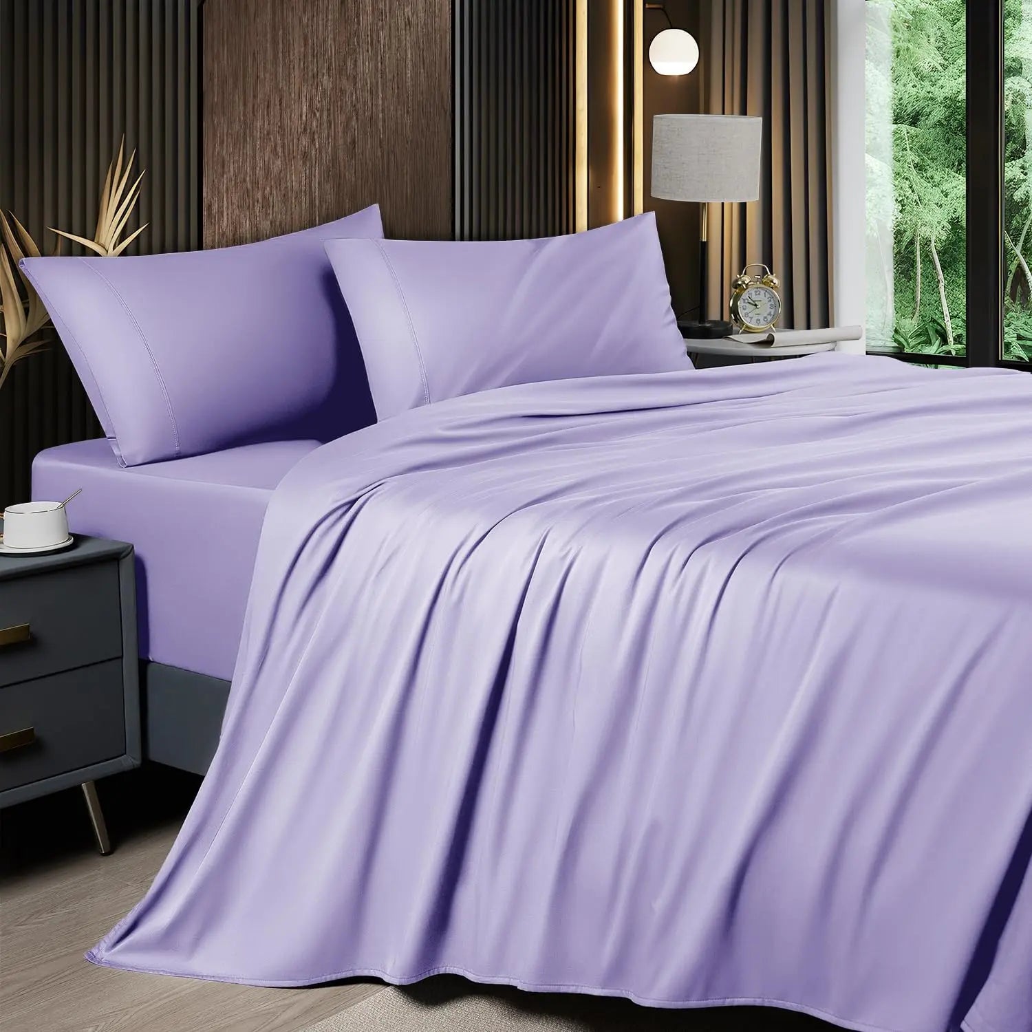 Shilucheng Bamboo Sheet Set - 4/6 Pc Bedding Set with 16'' Deep Pocket Lightweight, Twill, Smooth Fitted Sheets, Cooling Breathable, Hotel Luxury Super Silky Soft, Wrinkle & Fade Resistant,Summerwins,Back to School,Back to School Shopping,Home Decor