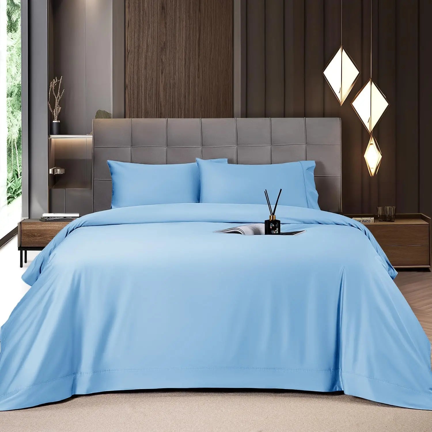 Shilucheng Bamboo Sheet Set - 4/6 Pc Bedding Set with 16'' Deep Pocket Lightweight, Twill, Smooth Fitted Sheets, Cooling Breathable, Hotel Luxury Super Silky Soft, Wrinkle & Fade Resistant,Summerwins,Back to School,Back to School Shopping,Home Decor