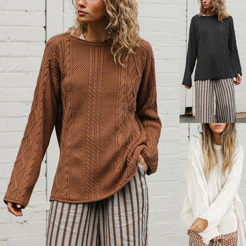 Round neck solid color sweater