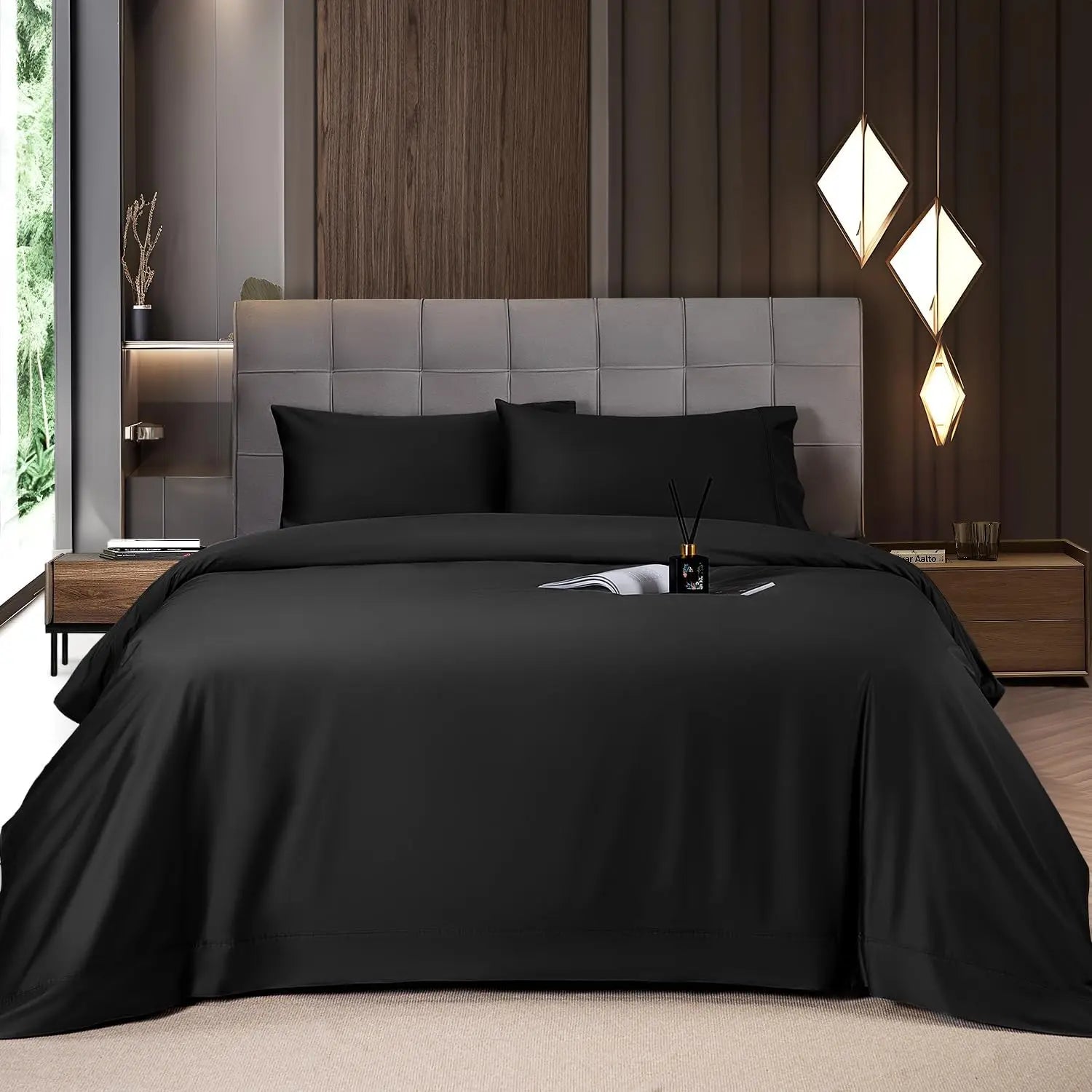 Shilucheng Bamboo Sheet Set - 4/6 Pc Bedding Set with 16'' Deep Pocket Lightweight, Twill, Smooth Fitted Sheets, Cooling Breathable, Hotel Luxury Super Silky Soft, Wrinkle & Fade Resistant,Summerwins,Back to School,Back to School Shopping,Home Decor