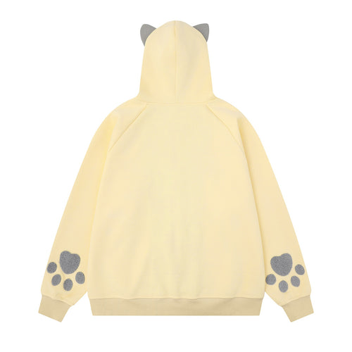 Color blocked cat face pocket hoodie