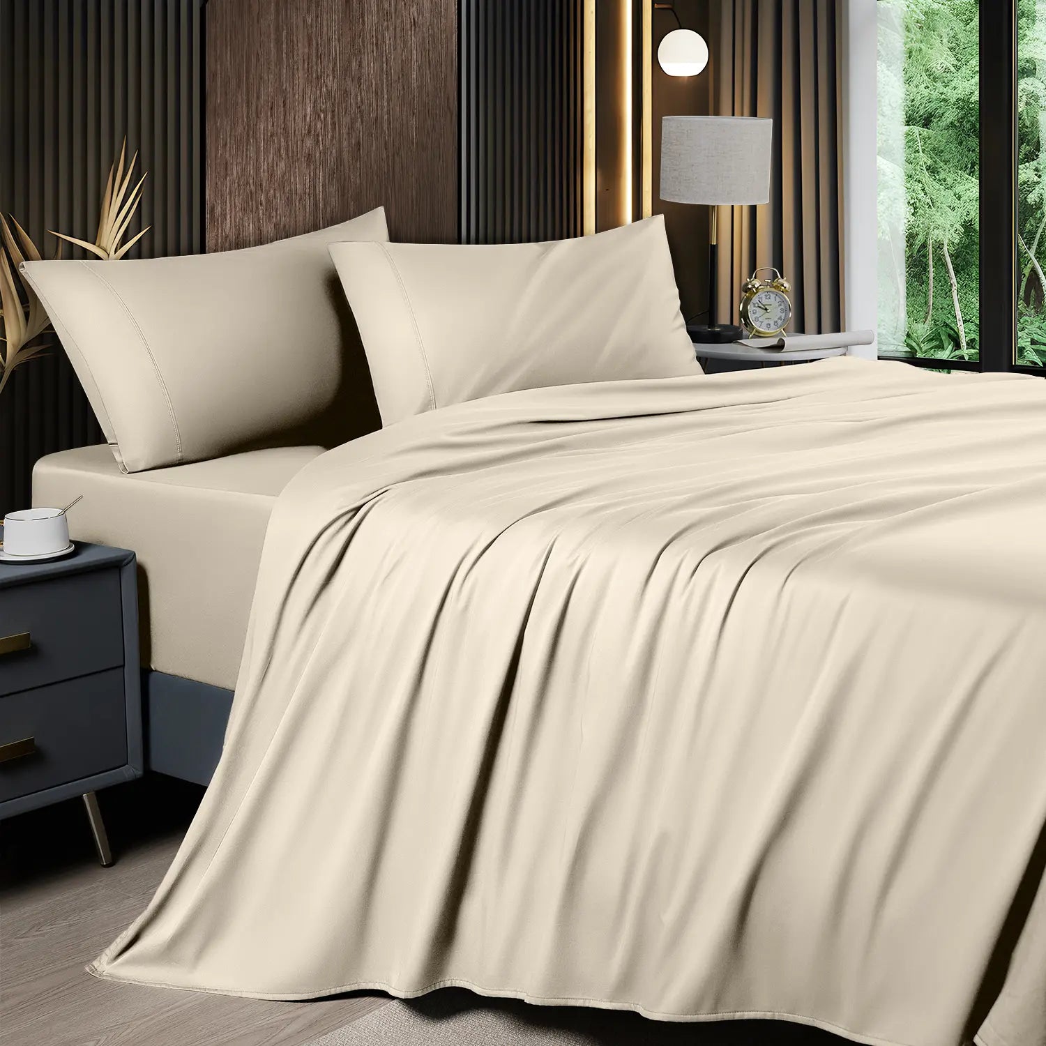 Shilucheng Bamboo Sheet Set - 4/6 Pc Bedding Set with 16'' Deep Pocket Lightweight, Twill, Smooth Fitted Sheets, Cooling Breathable, Hotel Luxury Super Silky Soft, Wrinkle & Fade Resistant,Summerwins,Back to School,Back to School Shopping,Home Decor