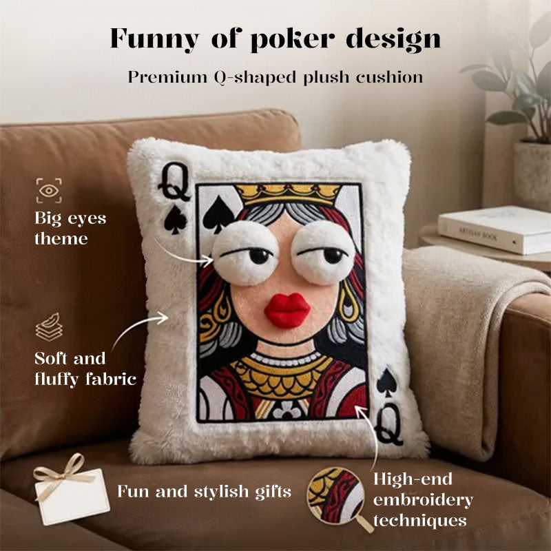 Cartoon Embroidered Square Pillow - Soft Quirky Big Eyes Game Cushion, Decorative Plush Throw Pillow for Home & Bedroom