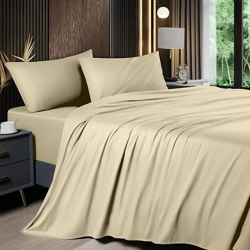 Shilucheng Bamboo Sheet Set - 4/6 Pc Bedding Set with 16'' Deep Pocket Lightweight, Twill, Smooth Fitted Sheets, Cooling Breathable, Hotel Luxury Super Silky Soft, Wrinkle & Fade Resistant,Summerwins,Back to School,Back to School Shopping,Home Decor