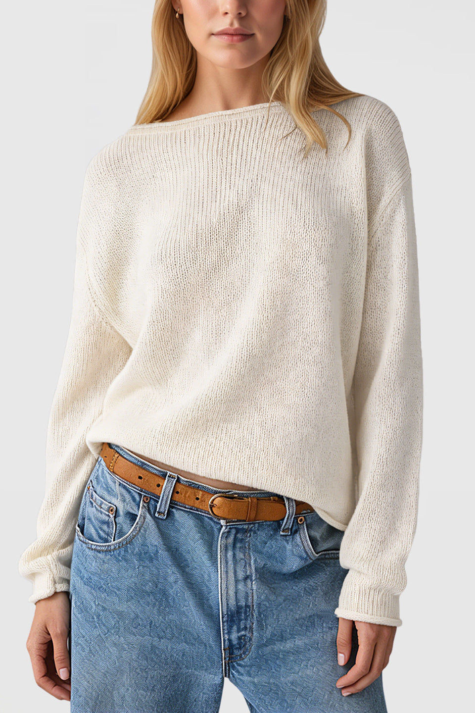 Solid color striped pullover sweater