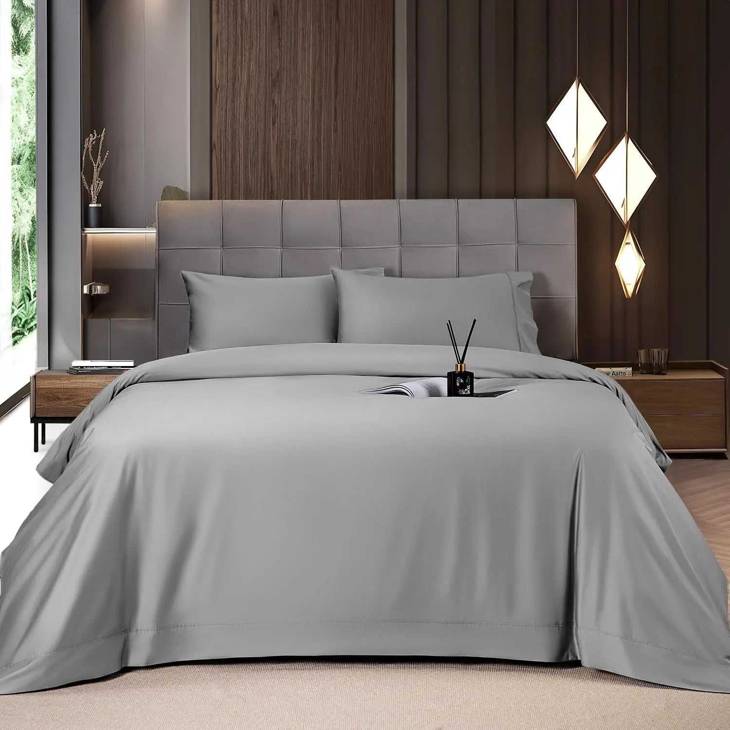 Shilucheng Bamboo Sheet Set - 4/6 Pc Bedding Set with 16'' Deep Pocket Lightweight, Twill, Smooth Fitted Sheets, Cooling Breathable, Hotel Luxury Super Silky Soft, Wrinkle & Fade Resistant,Summerwins,Back to School,Back to School Shopping,Home Decor