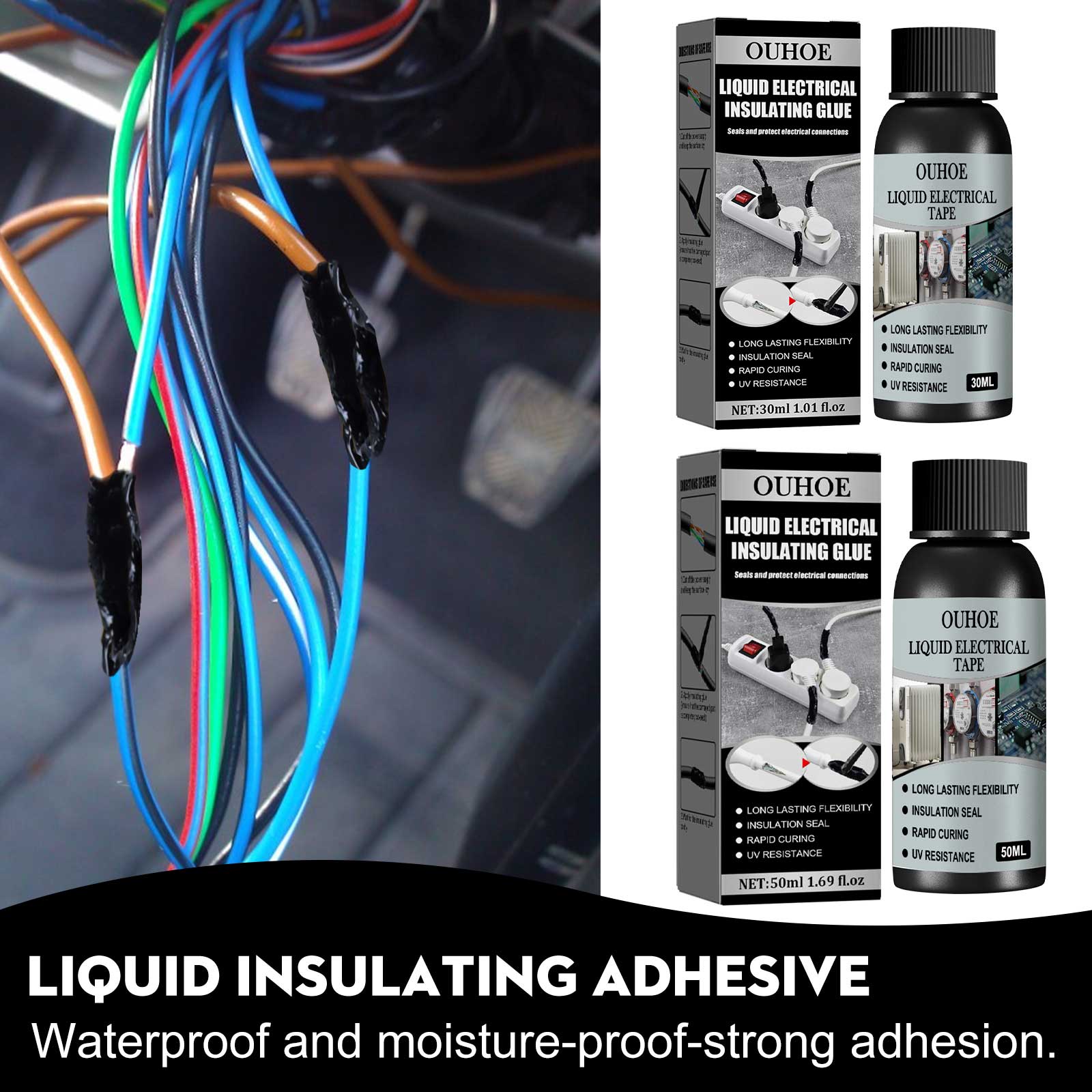 OUHOE Liquid Electrical Insulating Adhesive (Black, 30ml) Is A High-Temperature Resistant, Organic Insulating, Weather-Resistant, Waterproof, Repair And Sealing Adhesive