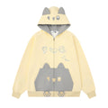 Color blocked cat face pocket hoodie