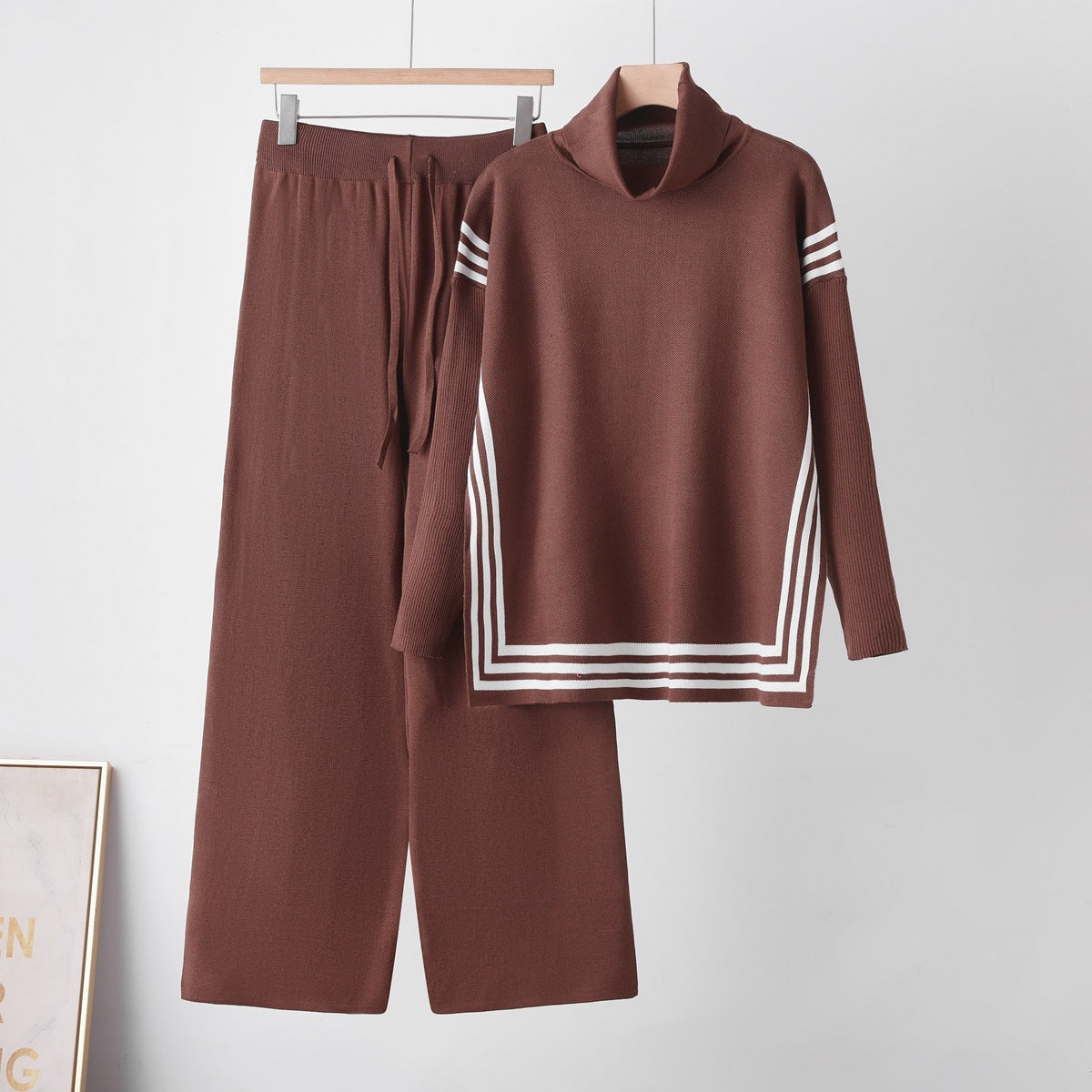 Knit High Neck Set New Stripe Split Slim Fit Elegant Knit Two-Piece Set for Women