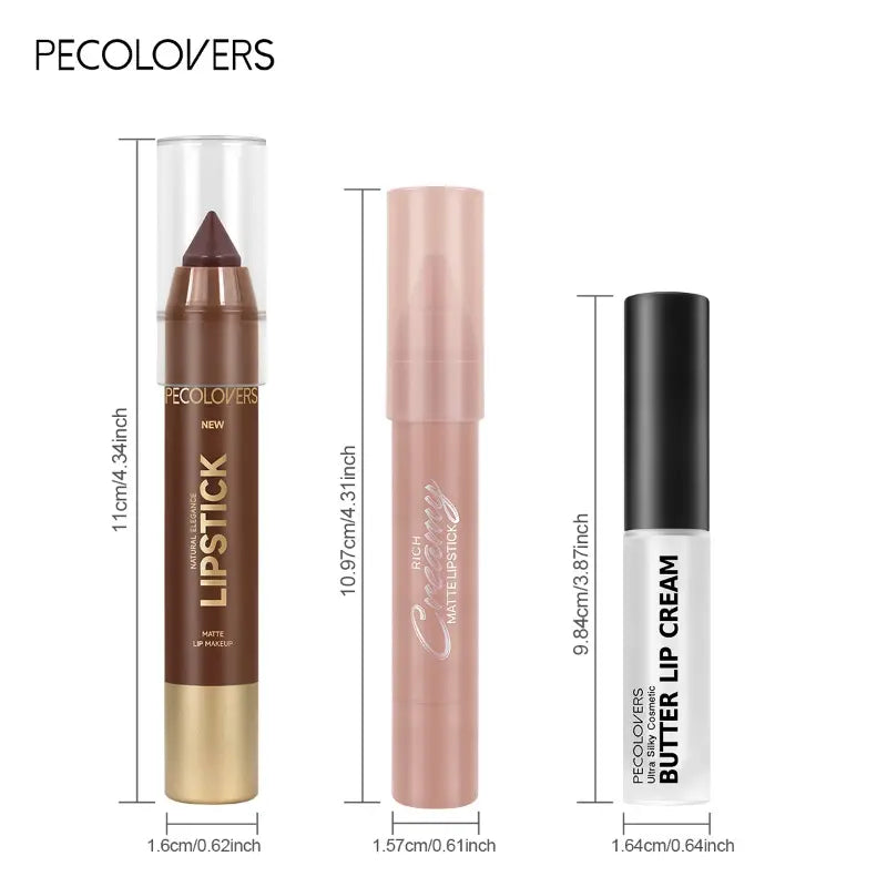 3Pcs/Set Lip Trio Makeup, Matte & Creamy Lipstick and Butter Lip Cream, Glossy & Matte Non-Sticky Lip Products, Long-Lasting Nourishing Soft Lips Makeup Kit for Daily Use