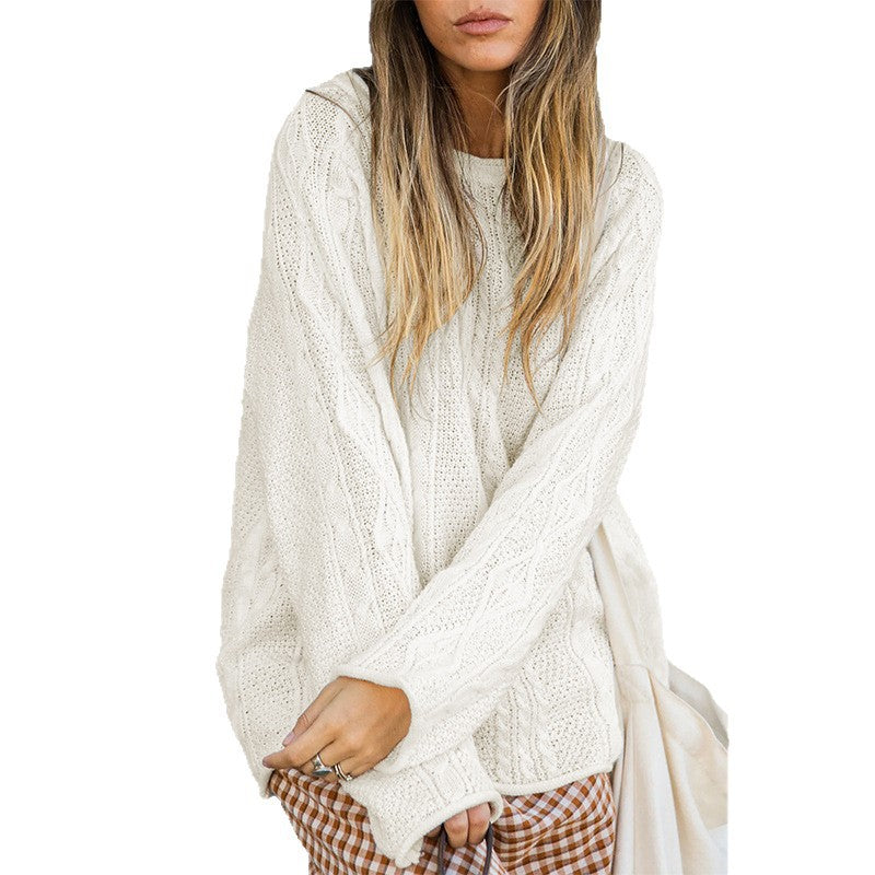Round neck solid color sweater
