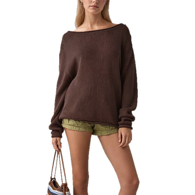Solid color striped pullover sweater