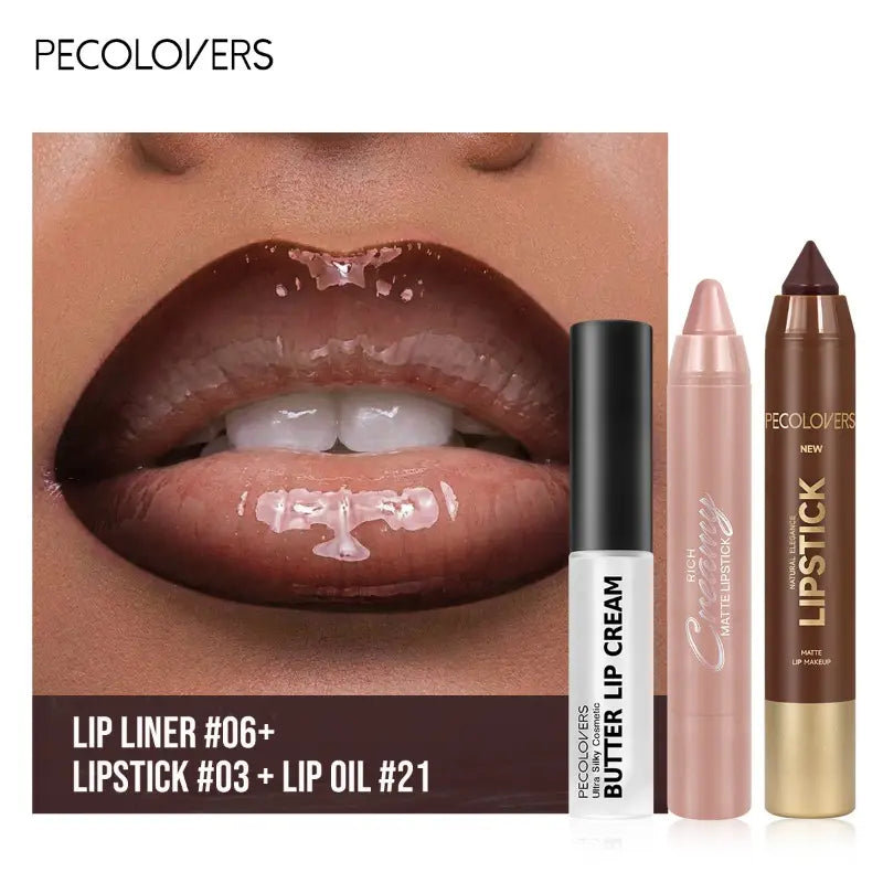 3Pcs/Set Lip Trio Makeup, Matte & Creamy Lipstick and Butter Lip Cream, Glossy & Matte Non-Sticky Lip Products, Long-Lasting Nourishing Soft Lips Makeup Kit for Daily Use