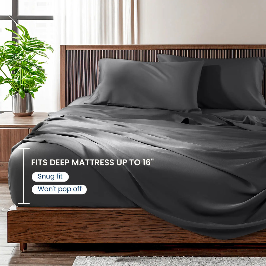 Shilucheng Bamboo Sheet Set - 4/6 Pc Bedding Set with 16'' Deep Pocket Lightweight, Twill, Smooth Fitted Sheets, Cooling Breathable, Hotel Luxury Super Silky Soft, Wrinkle & Fade Resistant,Summerwins,Back to School,Back to School Shopping,Home Decor