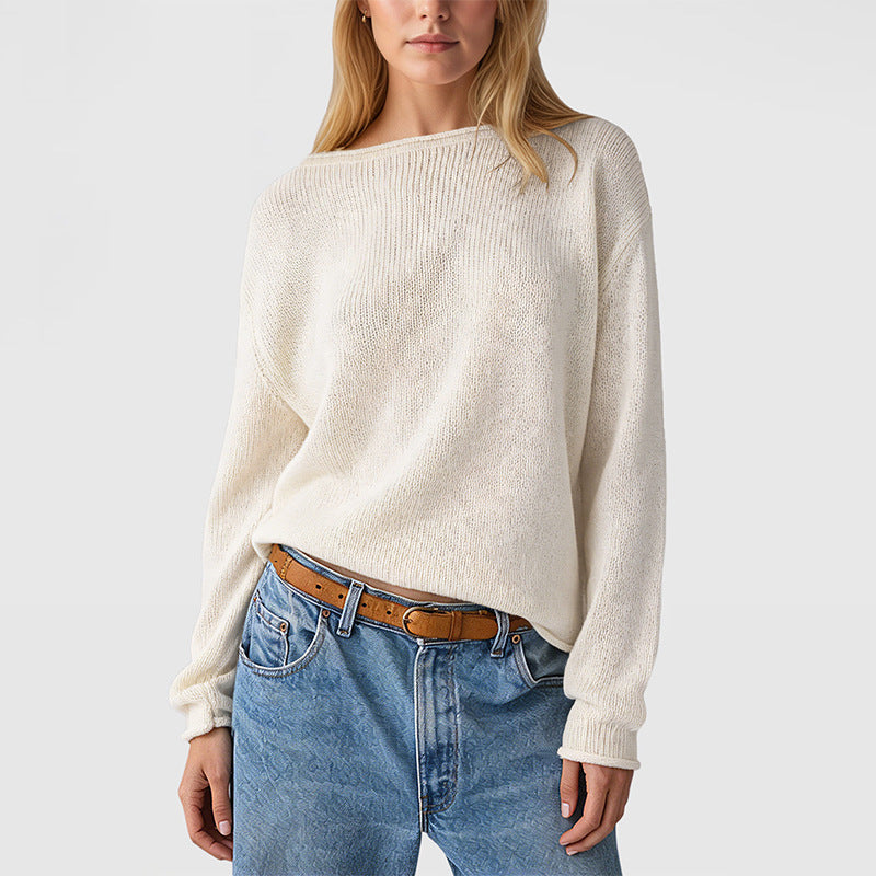 Solid color striped pullover sweater