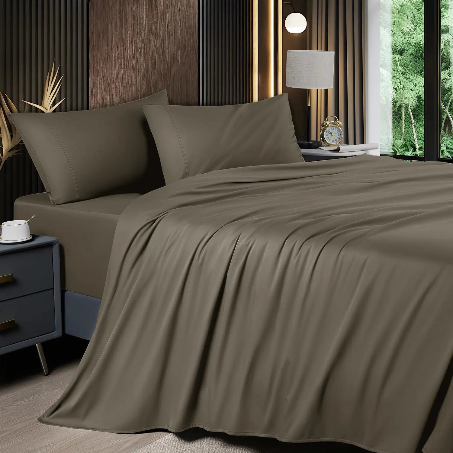 Shilucheng Bamboo Sheet Set - 4/6 Pc Bedding Set with 16'' Deep Pocket Lightweight, Twill, Smooth Fitted Sheets, Cooling Breathable, Hotel Luxury Super Silky Soft, Wrinkle & Fade Resistant,Summerwins,Back to School,Back to School Shopping,Home Decor