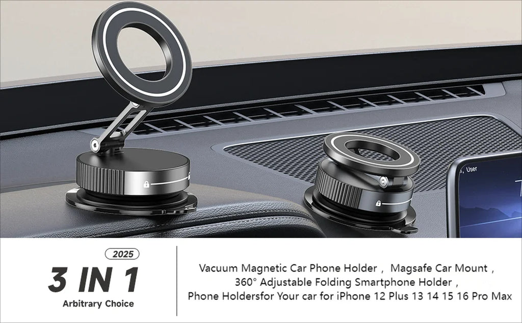 360° Adjustable Rotating Folding Magnetic Phone Holder Vacuum Suction Mag Stand for Car Navigation Gym Kitchen - Universal GPS Streaming Bracket