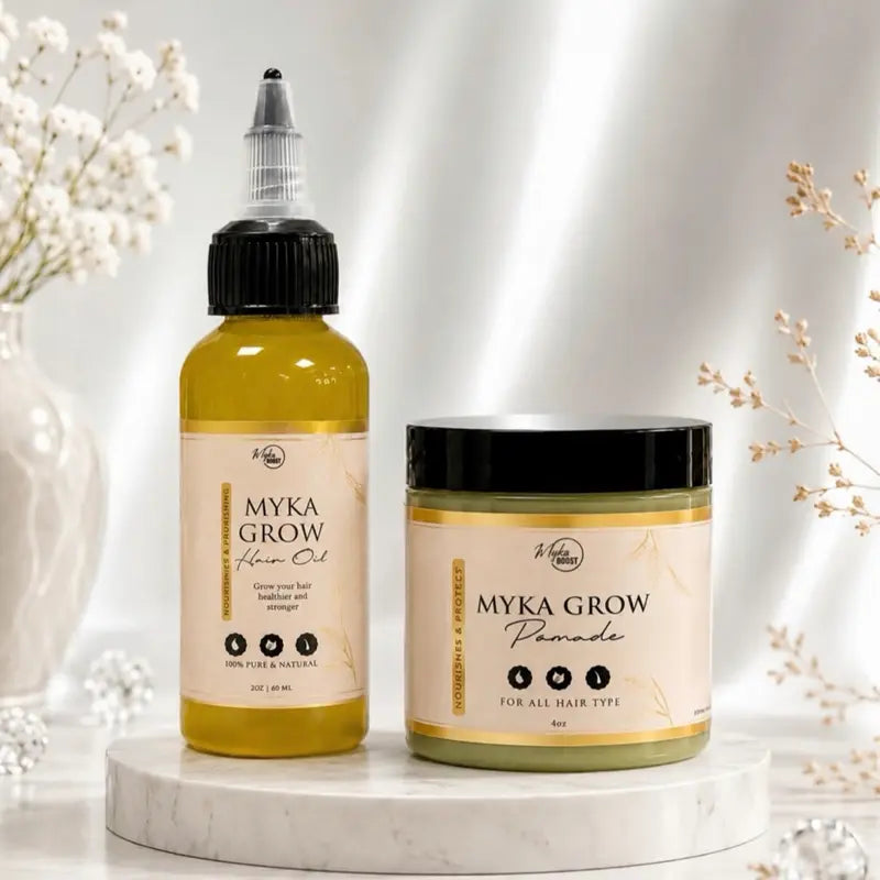 MYKA Grow Hydrating Hair Care Set, 2-Piece Moisturizer Bundle with 4 Oz Pomade & 2 Oz Hair Treatment, Hair Oil Set
