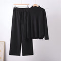 Women's Stand-up Collar Loose Long Sleeve Irregular Knit Top High Waist Slimming Straight Leg Wide Leg Pants