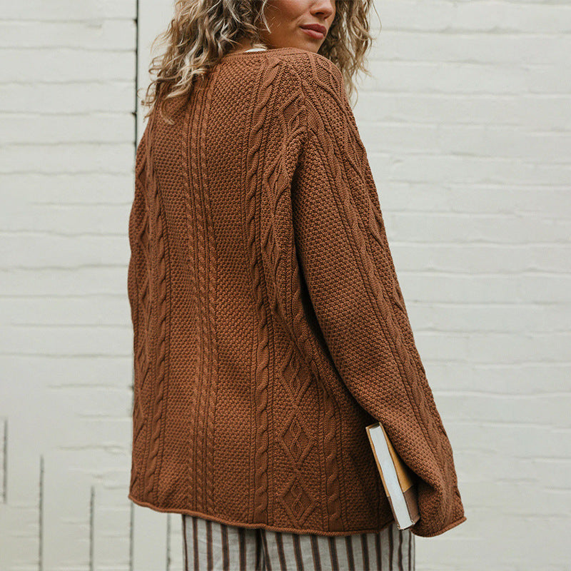 Round neck solid color sweater