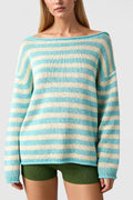 Solid color striped pullover sweater