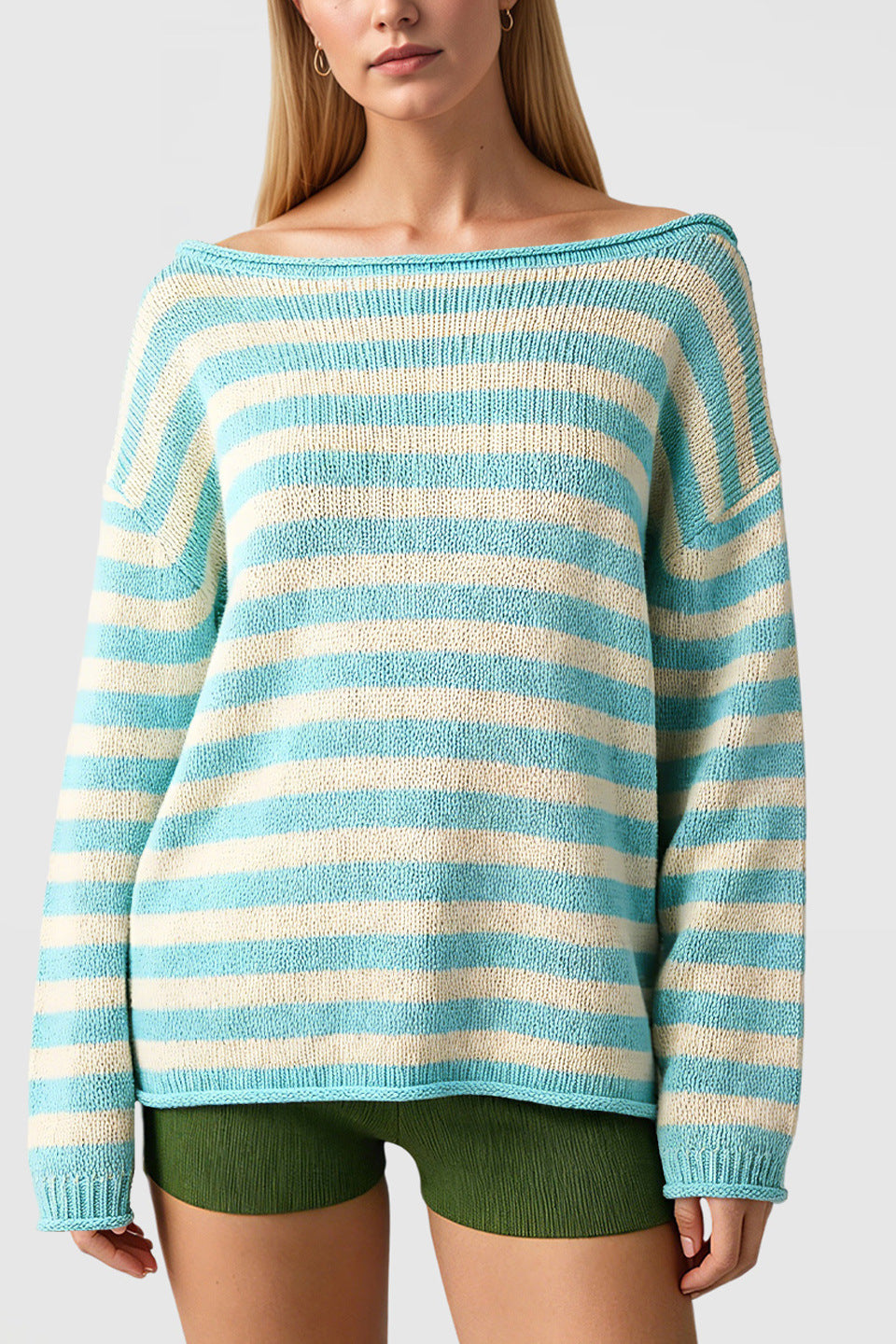 Solid color striped pullover sweater