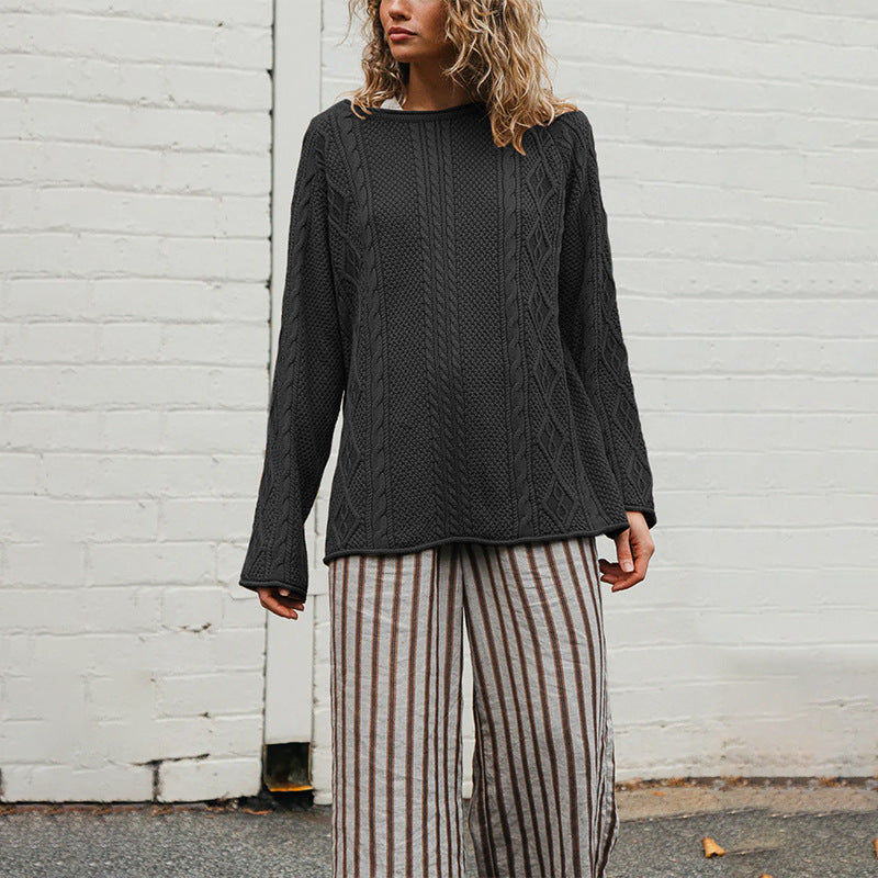 Round neck solid color sweater