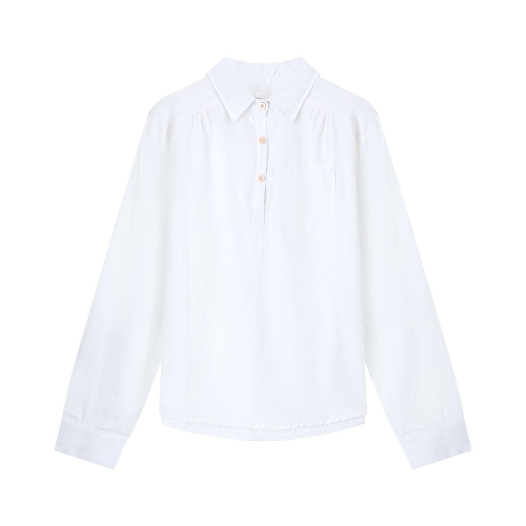 White Shirt Polo Neck Long Sleeve Blouse for Women, Casual Loose Fit, Versatile Chic Top, Spring and Autumn Wear