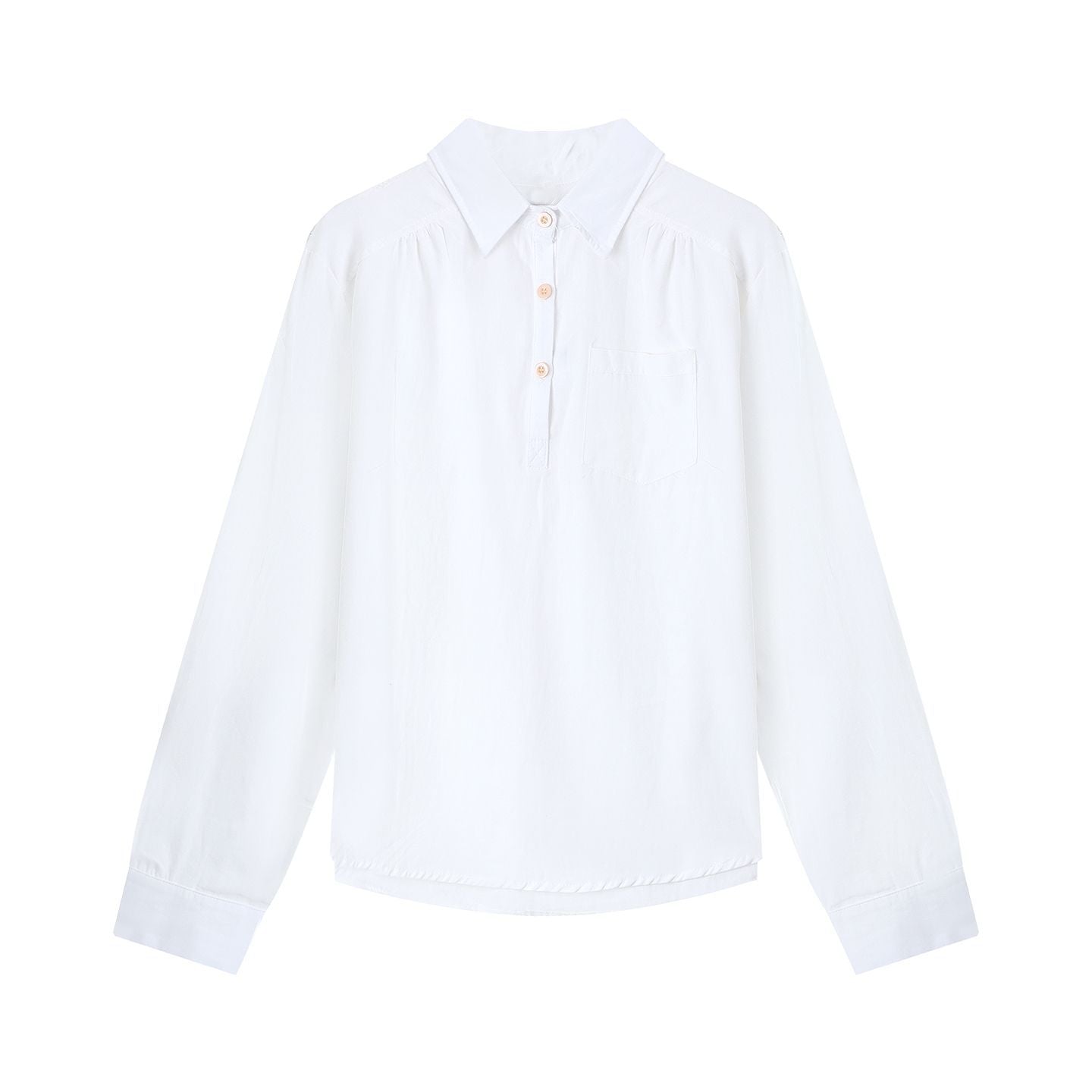 White Shirt Polo Neck Long Sleeve Blouse for Women, Casual Loose Fit, Versatile Chic Top, Spring and Autumn Wear