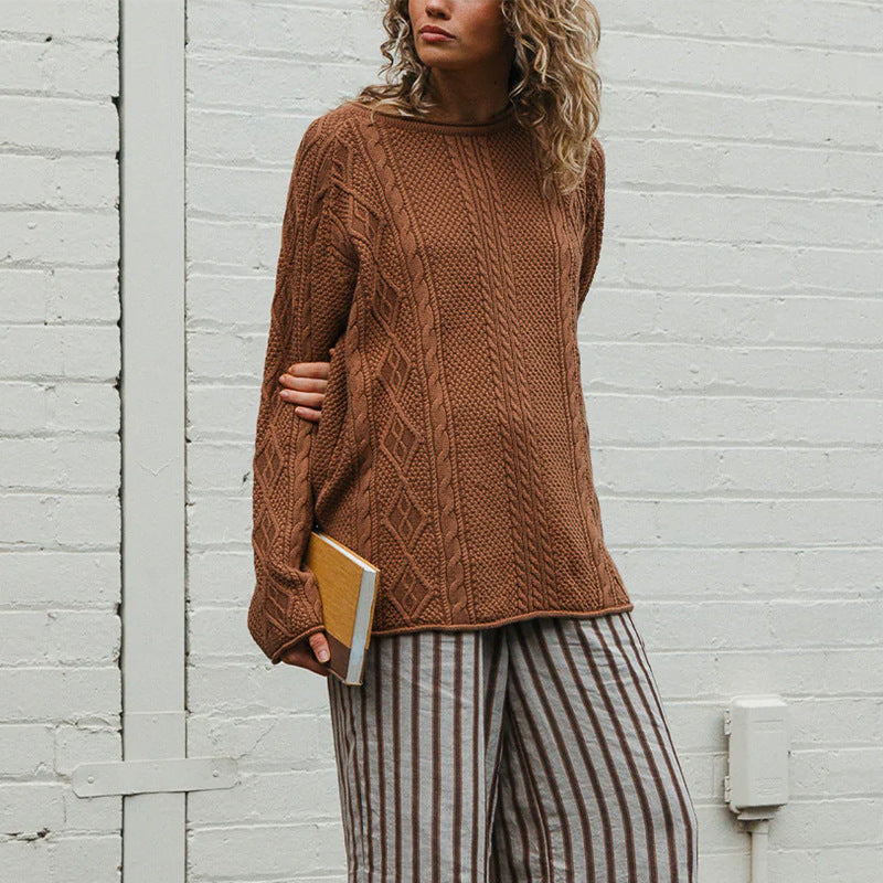 Round neck solid color sweater