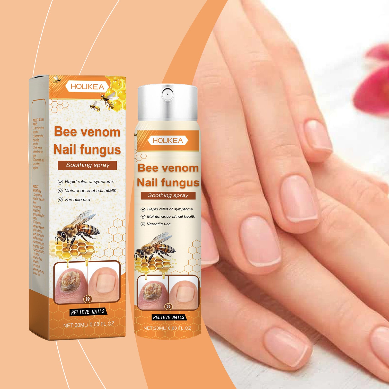 Houkea Bee Venom Nail Care Spray Foot Nail Cleaning, Moisturizing And Brightening Nail Care Spray