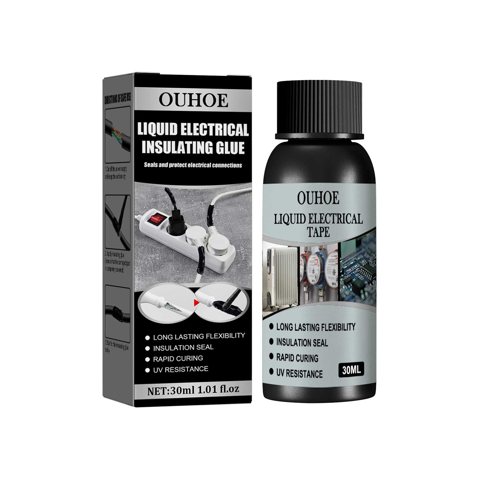 OUHOE Liquid Electrical Insulating Adhesive (Black, 30ml) Is A High-Temperature Resistant, Organic Insulating, Weather-Resistant, Waterproof, Repair And Sealing Adhesive