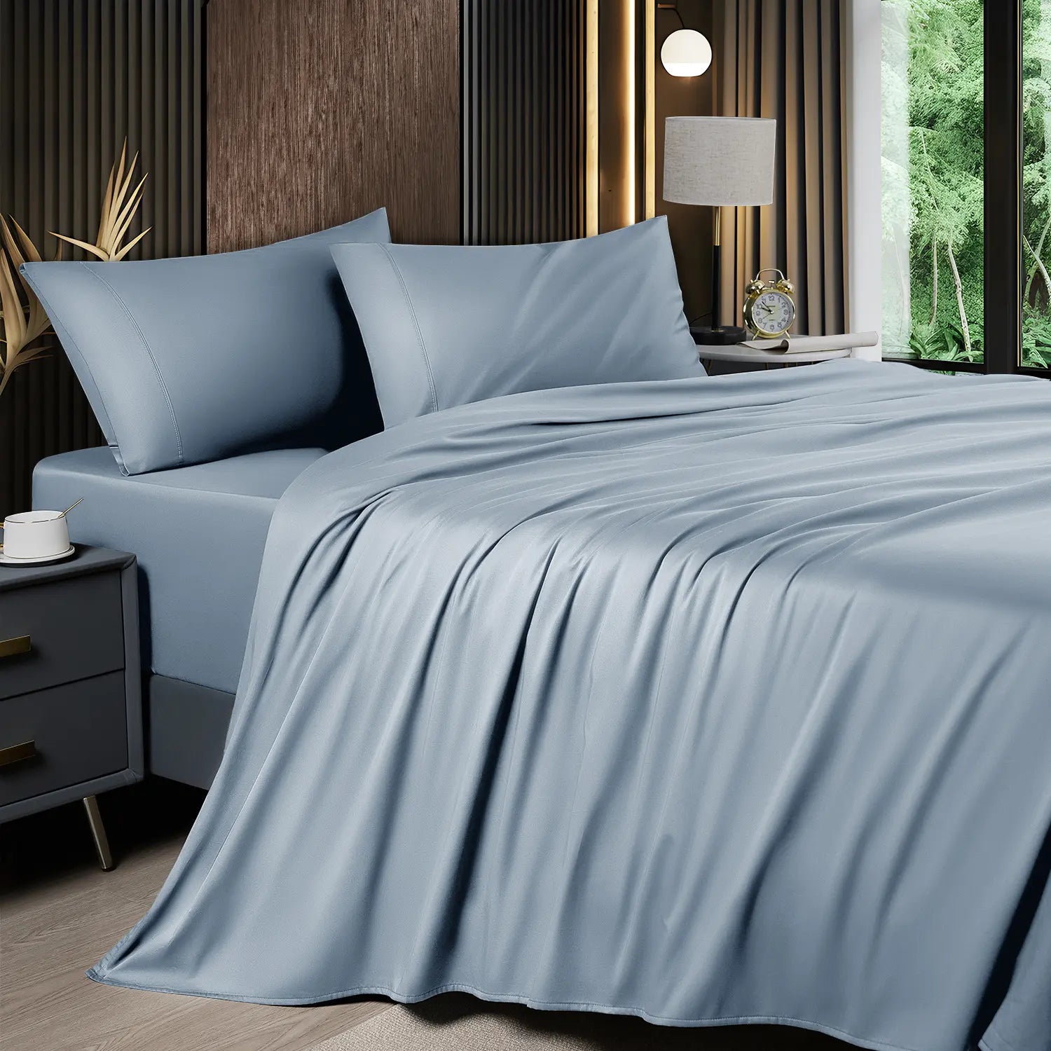 Shilucheng Bamboo Sheet Set - 4/6 Pc Bedding Set with 16'' Deep Pocket Lightweight, Twill, Smooth Fitted Sheets, Cooling Breathable, Hotel Luxury Super Silky Soft, Wrinkle & Fade Resistant,Summerwins,Back to School,Back to School Shopping,Home Decor