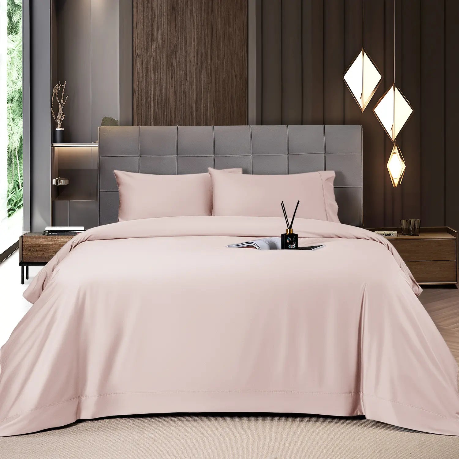 Shilucheng Bamboo Sheet Set - 4/6 Pc Bedding Set with 16'' Deep Pocket Lightweight, Twill, Smooth Fitted Sheets, Cooling Breathable, Hotel Luxury Super Silky Soft, Wrinkle & Fade Resistant,Summerwins,Back to School,Back to School Shopping,Home Decor
