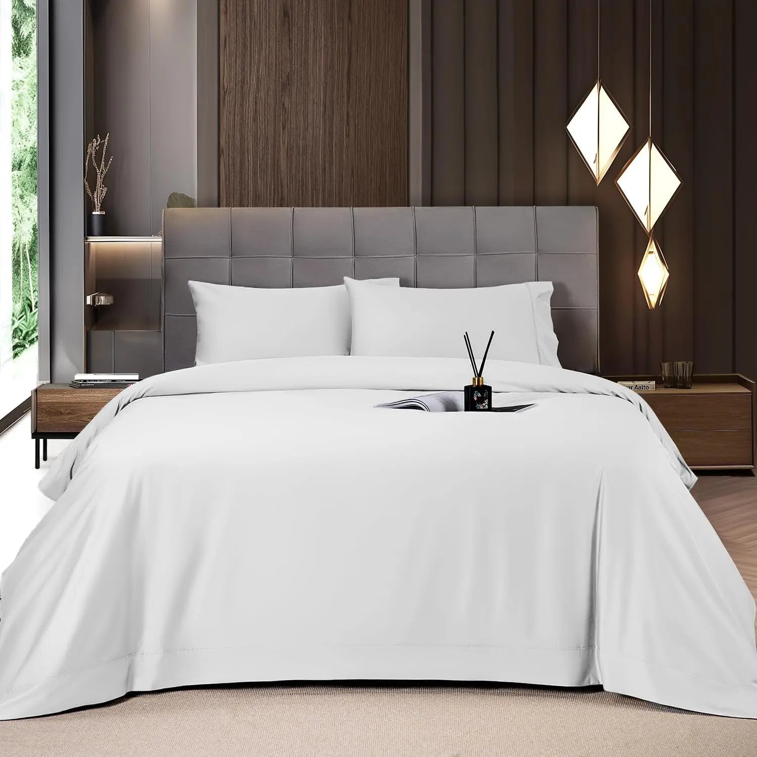 Shilucheng Bamboo Sheet Set - 4/6 Pc Bedding Set with 16'' Deep Pocket Lightweight, Twill, Smooth Fitted Sheets, Cooling Breathable, Hotel Luxury Super Silky Soft, Wrinkle & Fade Resistant,Summerwins,Back to School,Back to School Shopping,Home Decor