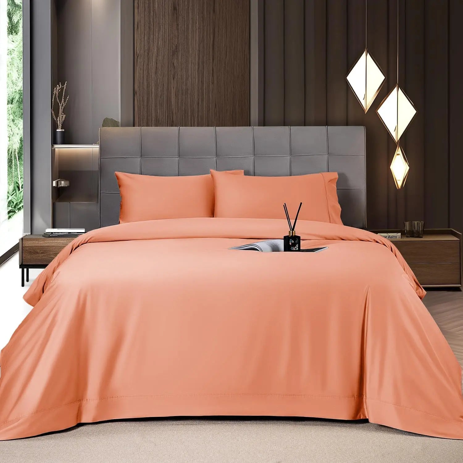 Shilucheng Bamboo Sheet Set - 4/6 Pc Bedding Set with 16'' Deep Pocket Lightweight, Twill, Smooth Fitted Sheets, Cooling Breathable, Hotel Luxury Super Silky Soft, Wrinkle & Fade Resistant,Summerwins,Back to School,Back to School Shopping,Home Decor
