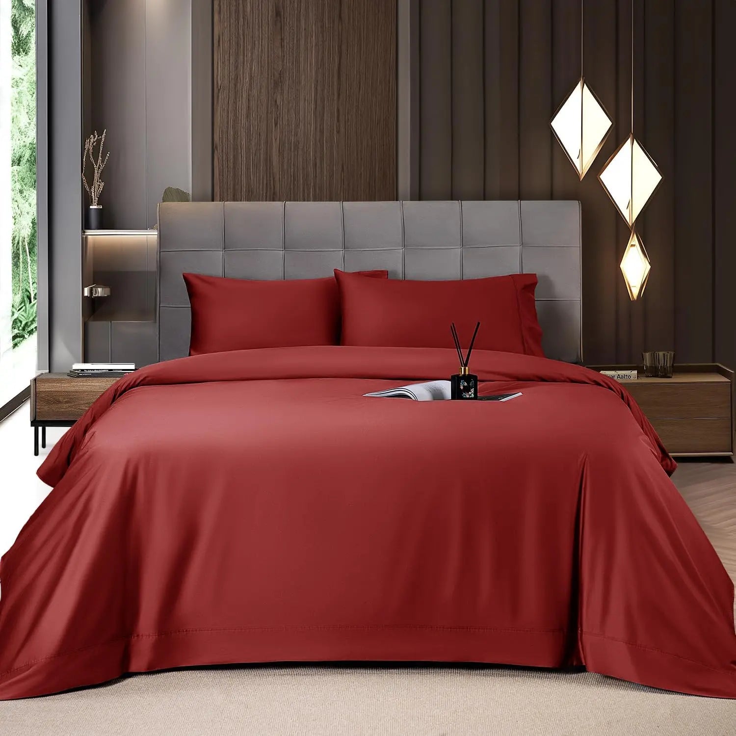 Shilucheng Bamboo Sheet Set - 4/6 Pc Bedding Set with 16'' Deep Pocket Lightweight, Twill, Smooth Fitted Sheets, Cooling Breathable, Hotel Luxury Super Silky Soft, Wrinkle & Fade Resistant,Summerwins,Back to School,Back to School Shopping,Home Decor