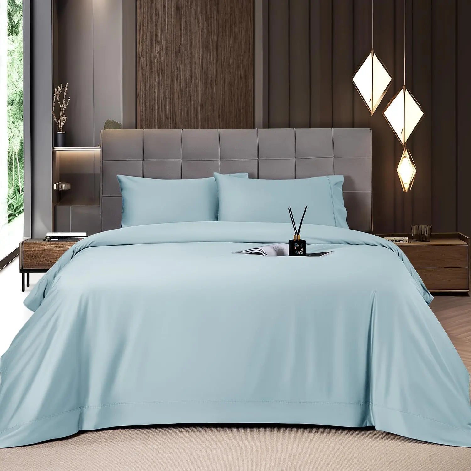 Shilucheng Bamboo Sheet Set - 4/6 Pc Bedding Set with 16'' Deep Pocket Lightweight, Twill, Smooth Fitted Sheets, Cooling Breathable, Hotel Luxury Super Silky Soft, Wrinkle & Fade Resistant,Summerwins,Back to School,Back to School Shopping,Home Decor