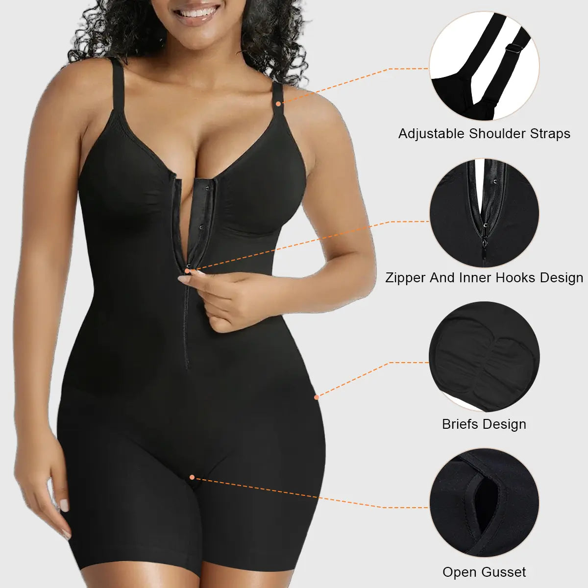 SHAPERX Shapewear for Women Tummy Control Bodysuits Zip-Up Comfort Ultra Stretch Fabric Customizable Fit Breathable Mesh Design Comfortable Fit,Clothes for Back to School,First Day of School Outfits