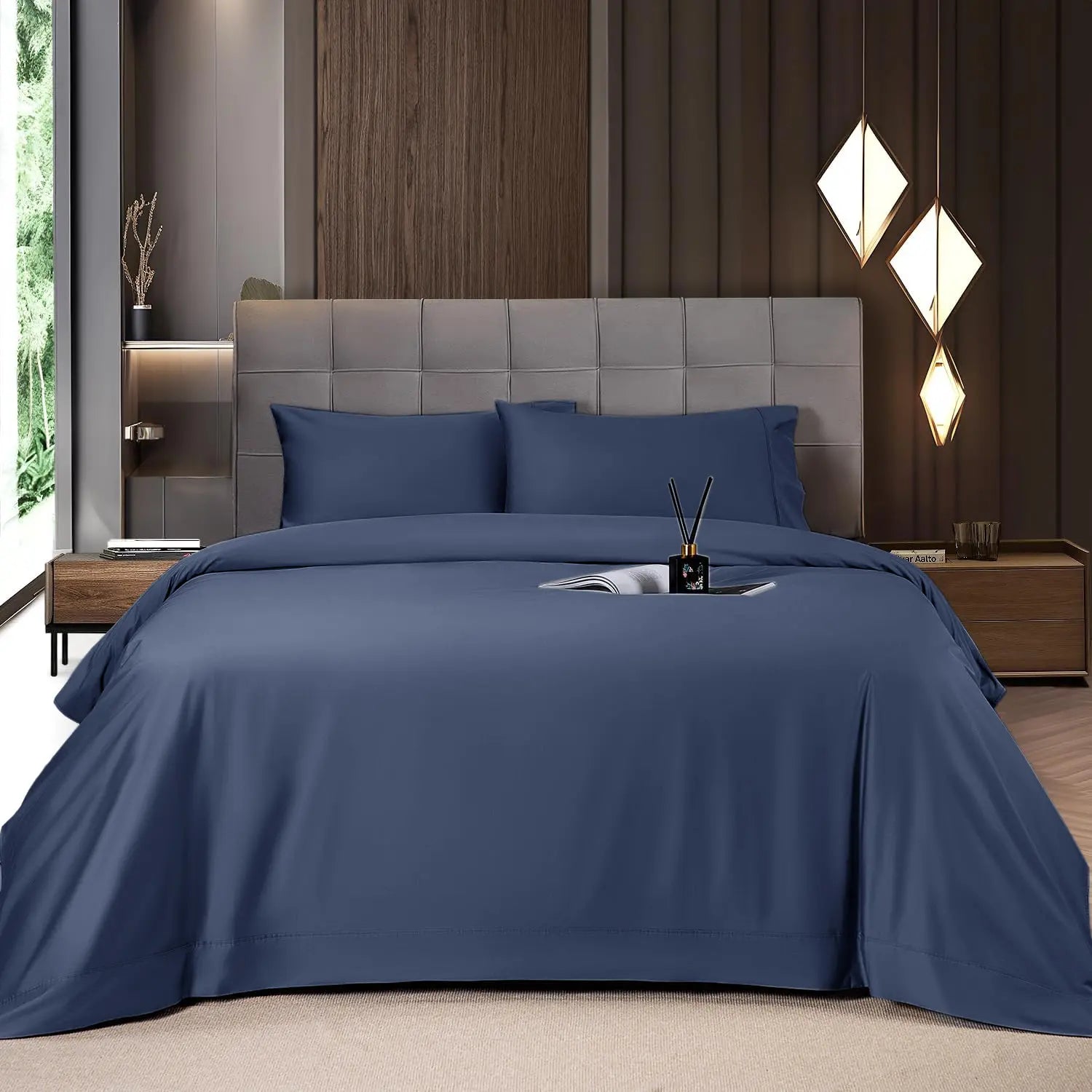 Shilucheng Bamboo Sheet Set - 4/6 Pc Bedding Set with 16'' Deep Pocket Lightweight, Twill, Smooth Fitted Sheets, Cooling Breathable, Hotel Luxury Super Silky Soft, Wrinkle & Fade Resistant,Summerwins,Back to School,Back to School Shopping,Home Decor